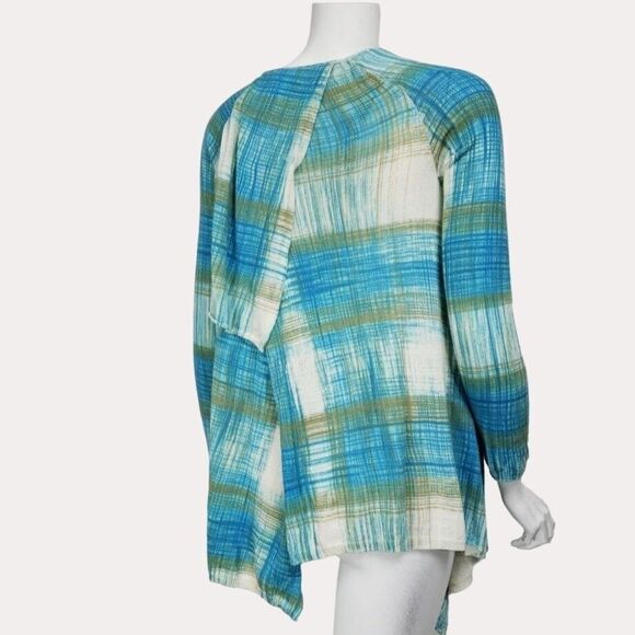 Sparrow Anthropologie Split Back Plaid Open Front Knit Cardigan Blue M bv - Picture 5 of 9